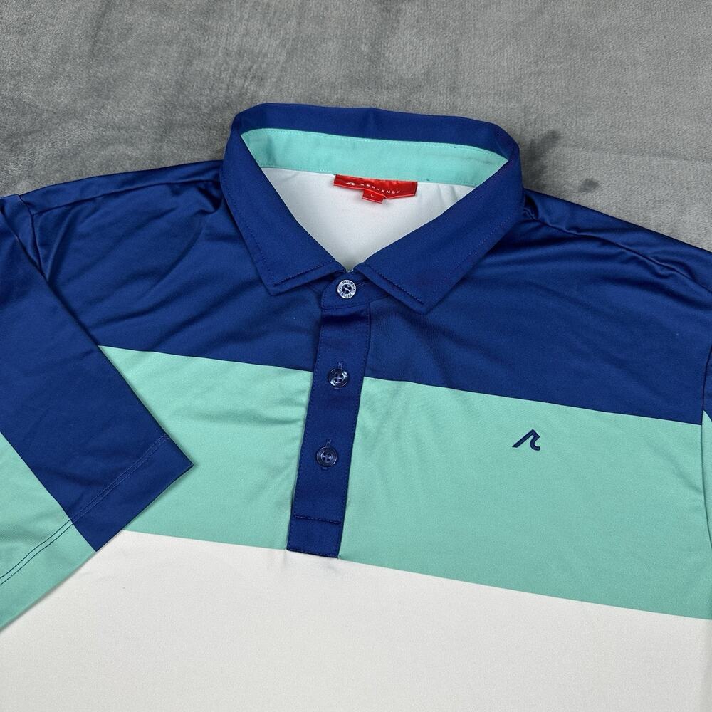 REDVANLY Polo Golf Shirt Mens Large Blue White Bluetross Performance Stretch